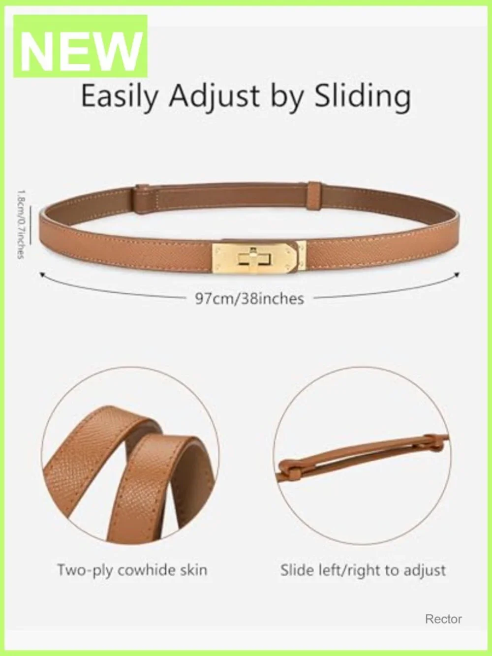 Women's Skinny Leather Belt with Turn-Lock Buckle